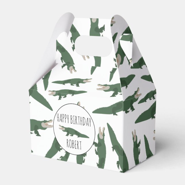 Cute Alligator Crocodile Pattern Custom Name Favor Box (Front Side)