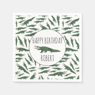 Cute Alligator Crocodile Pattern Custom Name Napkin