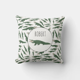 Cute Alligator Crocodile Pattern Custom Name Throw Pillow