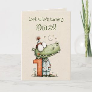 Cute Alligator First Birthday for One Year Old Card