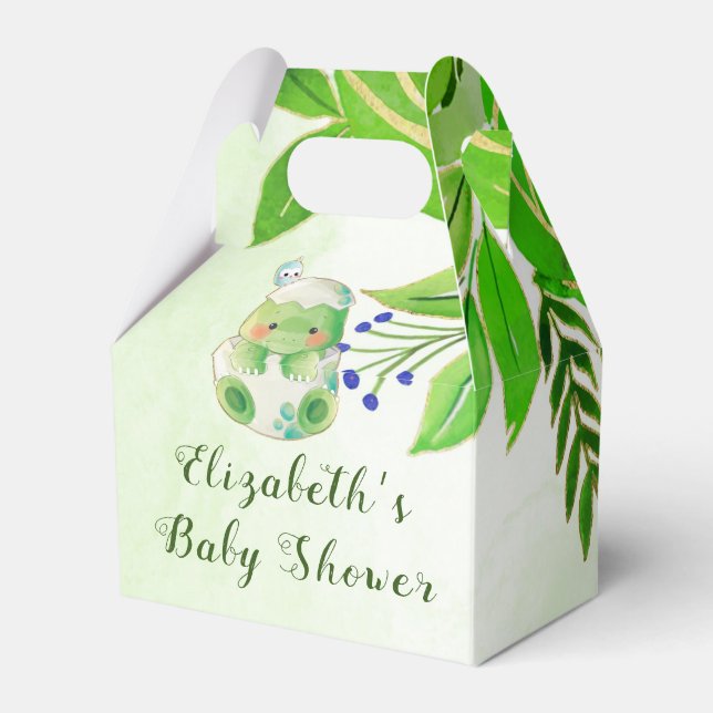 Cute Alligator Green Gold Flowers Baby Shower Favor Box (Back Side)