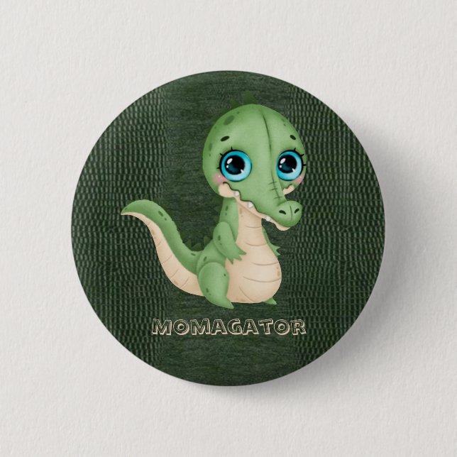 Cute Alligator Green Leather Hide Baby Shower  2 Inch Round Button (Front)