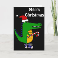 Cute Alligator in Santa Hat Christmas Cartoon