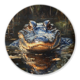 Cute Alligator in the Florida Everglades Painting Ceramic Knob