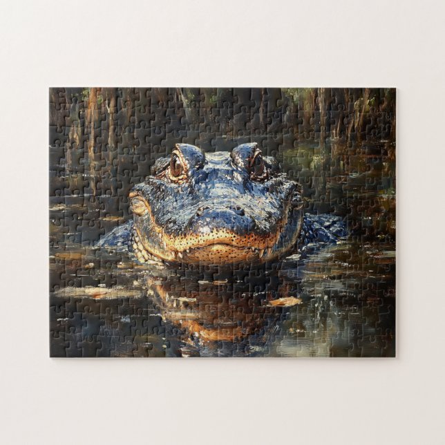 Cute Alligator in the Florida Everglades Painting Jigsaw Puzzle (Horizontal)