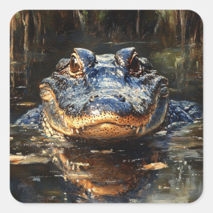 Cute Alligator in the Florida Everglades Painting Square Sticker