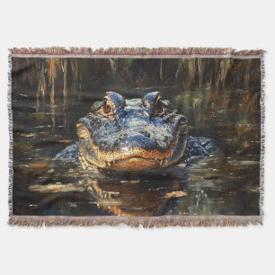 Cute Alligator in the Florida Everglades Painting Throw Blanket