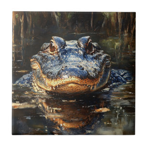 Cute Alligator in the Florida Everglades Painting Tile