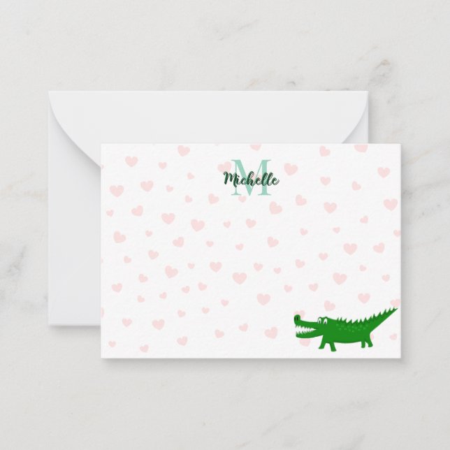  Cute Alligator Red Hearts Lined Personalized Card (Front)
