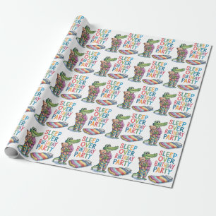 Cute Alligator Sleep Over Birthday Party Wrapping Paper