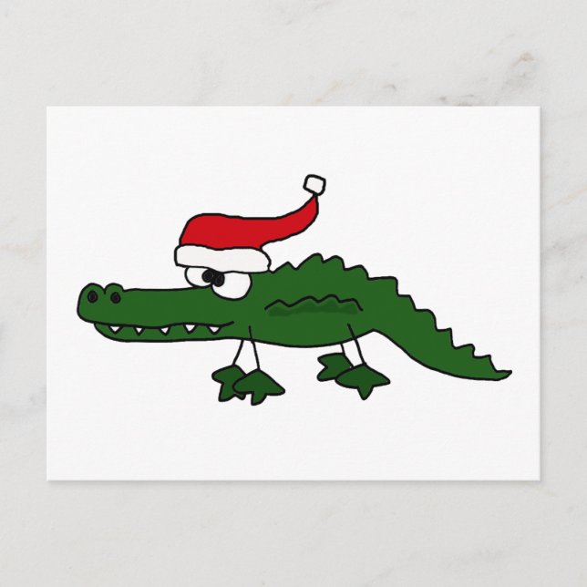 Cute Alligator Wearing Christmas Hat Holiday Postcard (Front)