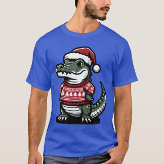 Cute Alligator With Santa Hat Christmas Xmas Flori T-Shirt