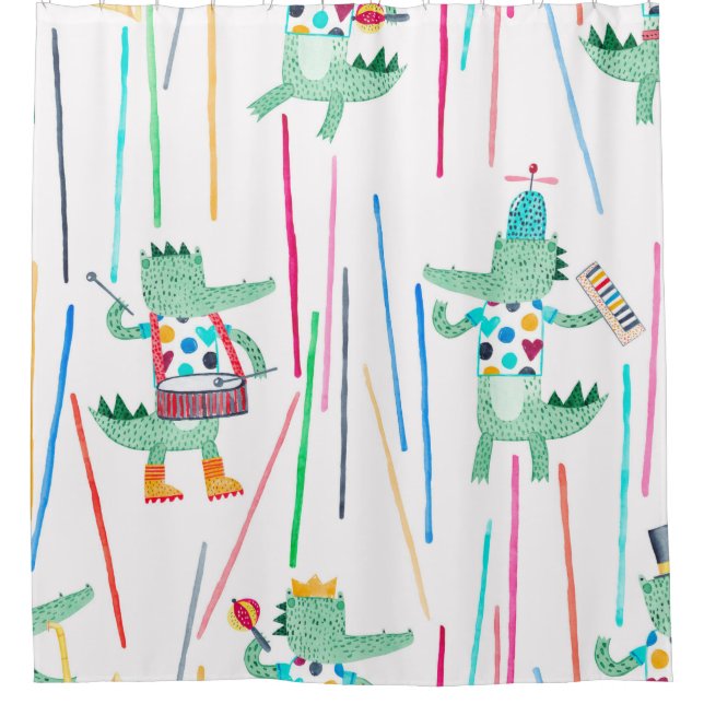 Cute alligators with musical instruments. Watercol (Front)