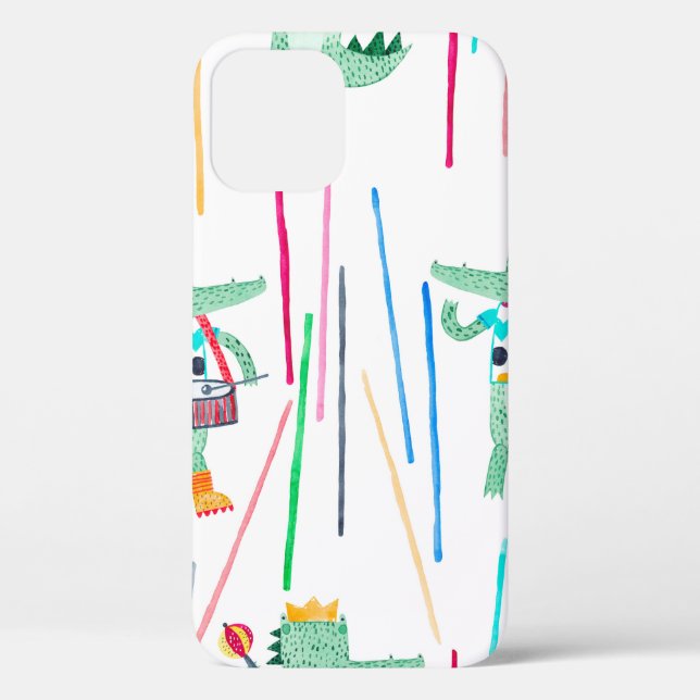Cute alligators with musical instruments. Watercol Case-Mate iPhone Case (Back)