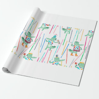 Cute alligators with musical instruments. Watercol Wrapping Paper