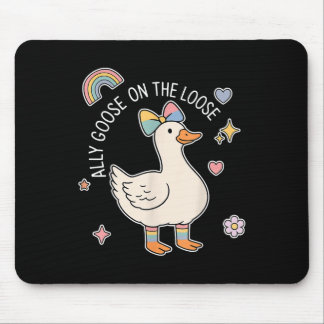 Cute Ally Goose On The Loose Rainbow Coquette Bow Mouse Pad