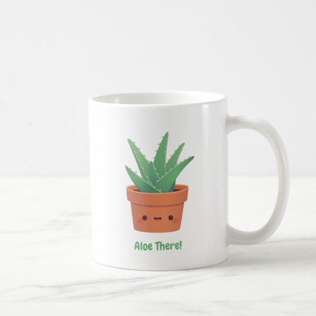 Cute Aloe There Hello There Funny Greeting Pun Coffee Mug (Right)