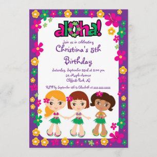 Cute Aloha Luau Birthday Party Invitations