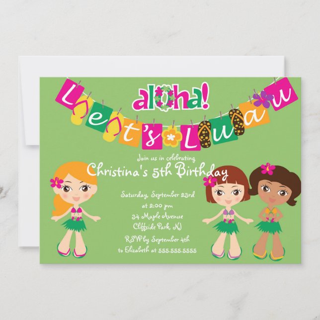 Cute Aloha Luau Invitations de fête d'anniversaire (Devant)