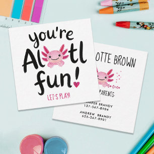 Cute Alotl Fun Pink Friends Play Date Playdate Square Business Card