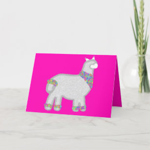 Cute Alpaca avec carte d'anniversaire aux fleurs
