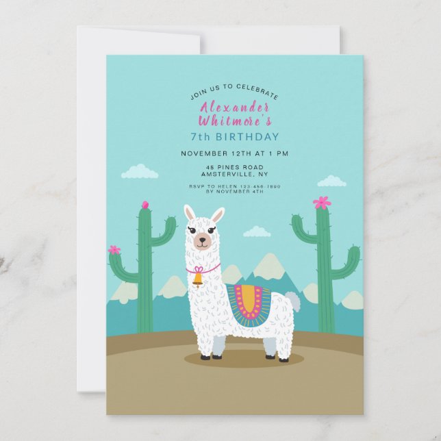 Cute Alpaca Birthday Party Invitation (Front)