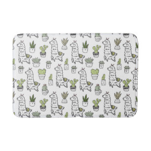 Cute Alpaca & Cactus Pattern Bath Mat