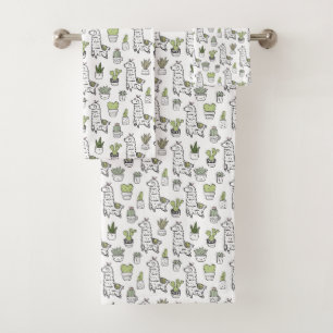Cute Alpaca & Cactus Pattern Bath Towel Set