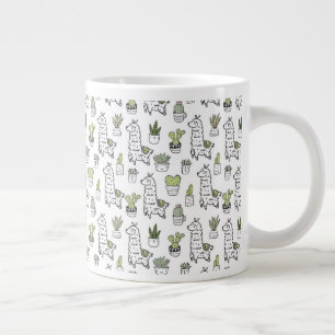 Cute Alpaca & Cactus Pattern Large Coffee Mug