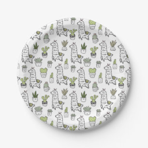 Cute Alpaca & Cactus Pattern Paper Plate
