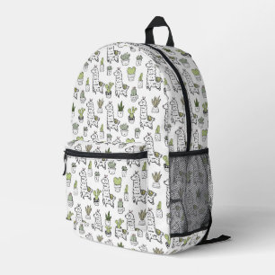 Cute Alpaca & Cactus Pattern Printed Backpack