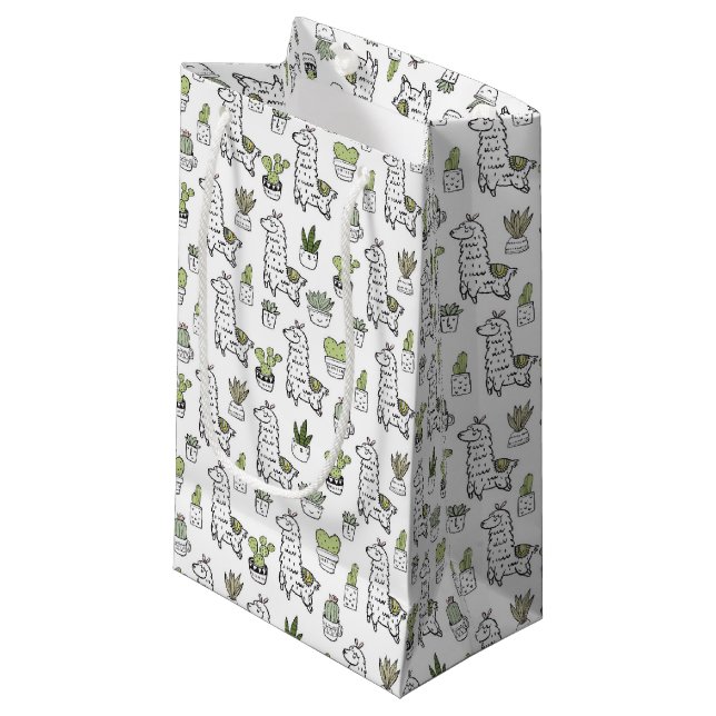 Cute Alpaca & Cactus Pattern Small Gift Bag (Front Angled)