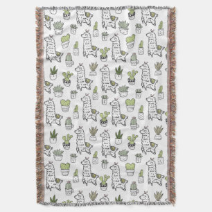 Cute Alpaca & Cactus Pattern Throw Blanket