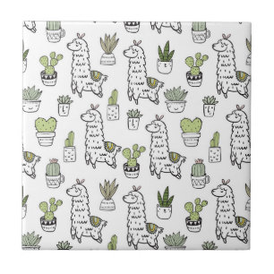 Cute Alpaca & Cactus Pattern Tile