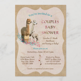 Cute Alpaca famille couples Baby shower Invitation