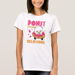 Cute Alpaca Funny Animals In Doughnut Pink T-Shirt