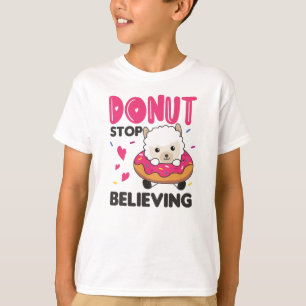 Cute Alpaca Funny Animals In Doughnut Pink T-Shirt