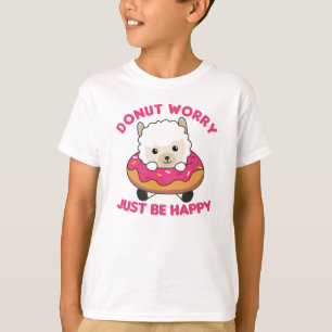 Cute Alpaca Funny Animals In Doughnut Pink T-Shirt