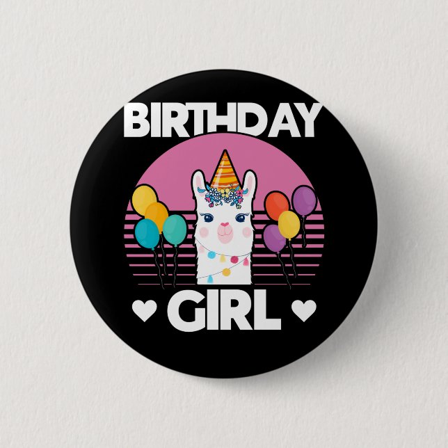 Cute Alpaca Girl Llama Birthday Party 2 Inch Round Button (Front)
