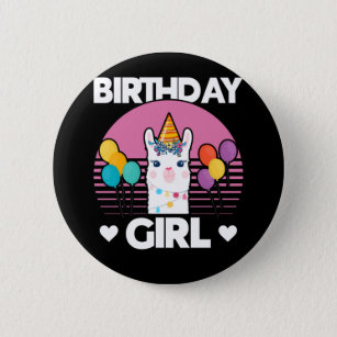 Cute Alpaca Girl Llama Birthday Party 2 Inch Round Button