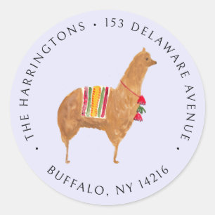 Cute Alpaca Hand-Drawn Animal Return Address Classic Round Sticker