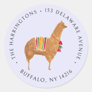 Cute Alpaca Hand-Drawn Animal Return Address  Classic Round Sticker