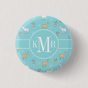 Cute Alpaca Llama Cactus Pattern 1 Inch Round Button