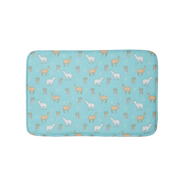 Cute Alpaca Llama Cactus Pattern Bath Mat (Front)