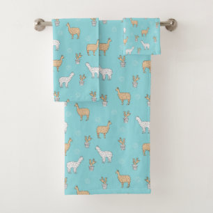 Cute Alpaca Llama Cactus Pattern Bath Towel Set