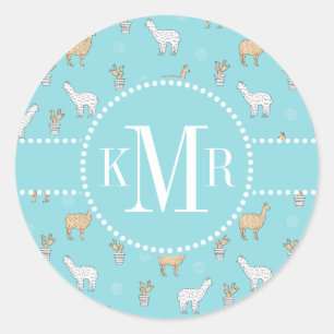 Cute Alpaca Llama Cactus Pattern Classic Round Sticker
