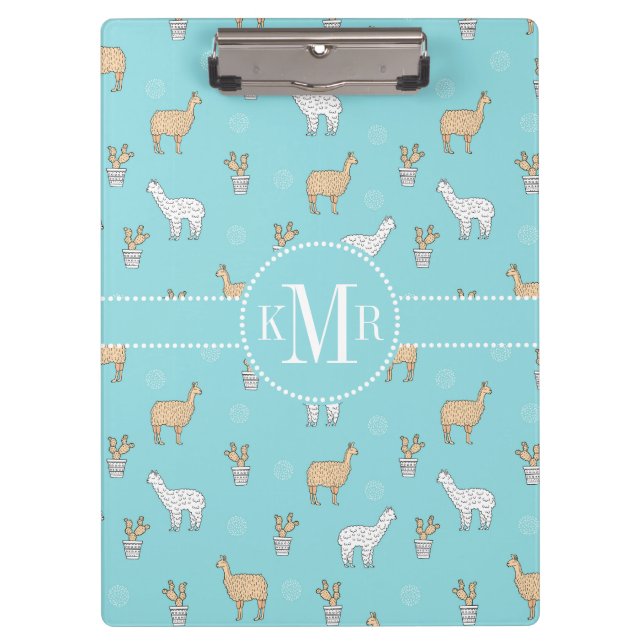 Cute Alpaca Llama Cactus Pattern Clipboard (Front)
