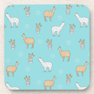 Cute Alpaca Llama Cactus Pattern Coaster