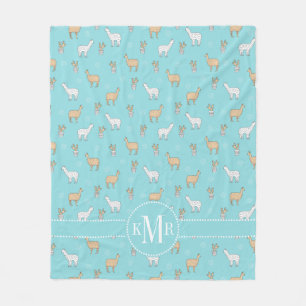 Cute Alpaca Llama Cactus Pattern Fleece Blanket
