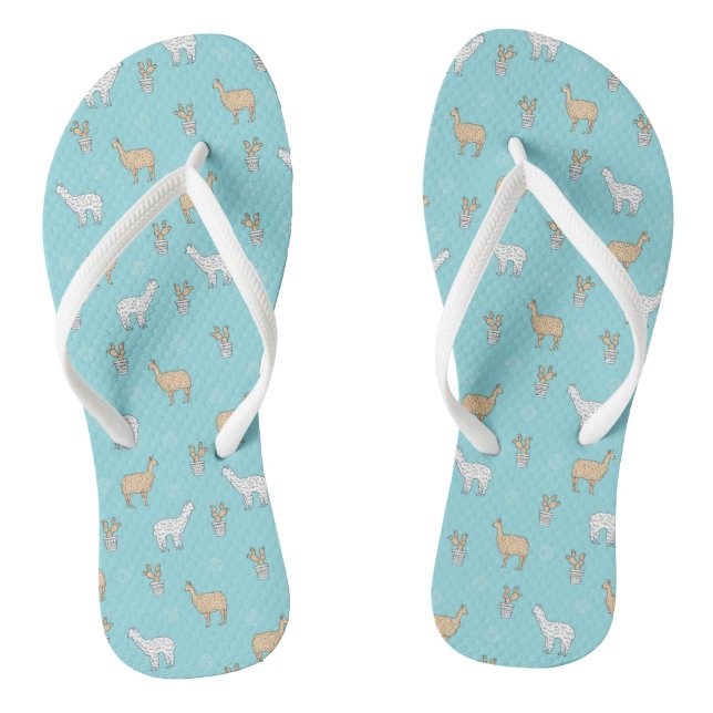 Cute Alpaca Llama Cactus Pattern Flip Flops (Footbed)